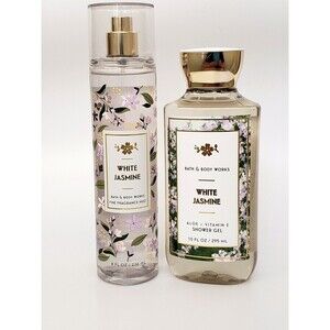 Bath  Body Works White Jasmine Fine Fragrance Mist 8 fl oz + Shower Gel 2pc Set